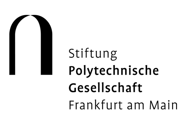 Logo, in schwarzer Schrift: "Stiftung Polytechnische Gesellschaft Frankfurt am Main", links ein stilisierter Torbogen